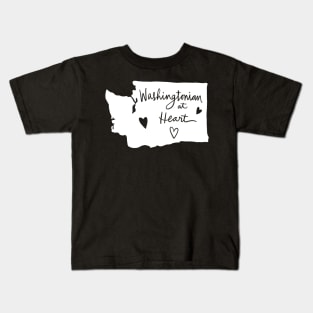 Washingtonian At Heart: Washington State Pride Calligraphy State Silhouette Art Kids T-Shirt